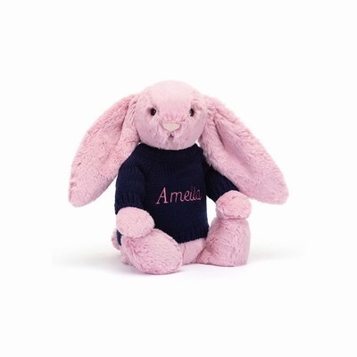 Jellycat Bashful Tulip Pink Bunny with Navy Jumper Australia | 813256FBX